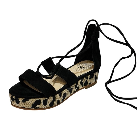 VINCE CAMUTO KELLIA LEOPARD PRINT PLATFORM ESPADRILLE SANDALS SZ 7.5 MED EUC - Picture 5 of 15